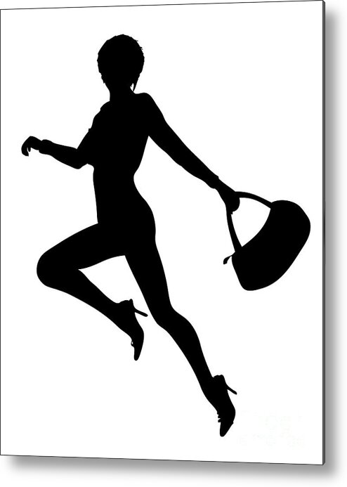 Black And White Metal Print featuring the digital art Dancing Lady with Purse by Pete Klinger