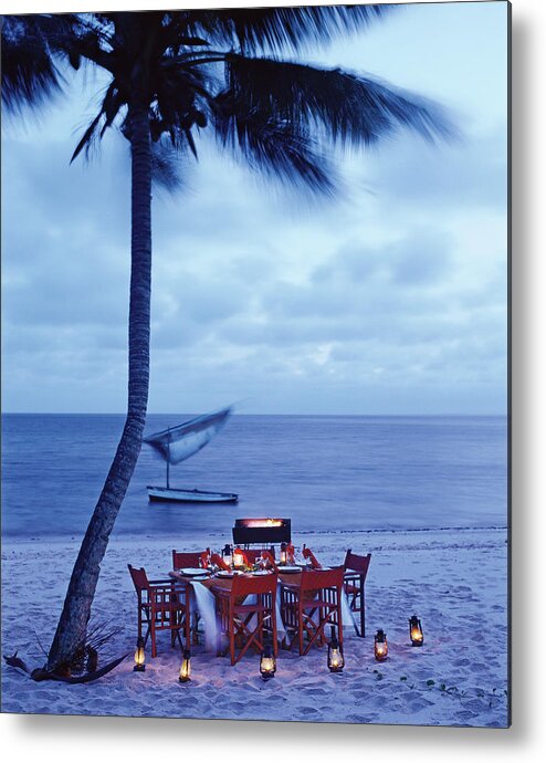 Travel Metal Print featuring the photograph Dinner Table on the Beach in Mozambique by Tim Beddow