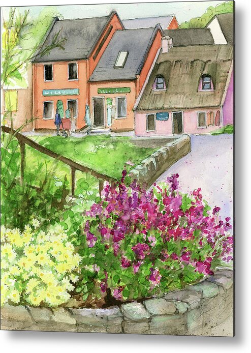 Doolin Metal Print featuring the painting Doolin Ireland Shops and Flowers by Rebecca Matthews