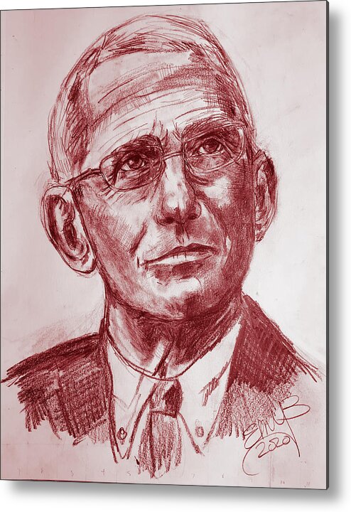 Fauci Metal Print featuring the mixed media Dr Fauci -- red tint by Eileen Backman