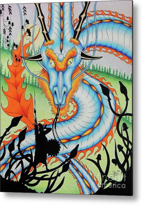 Dragon Metal Print featuring the drawing Dragon Slayer by Robert Ball