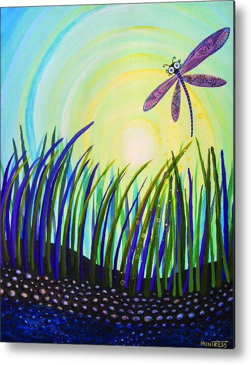 Dragon Fly Metal Print featuring the painting Dragonfly at the Bay III by Mindy Huntress