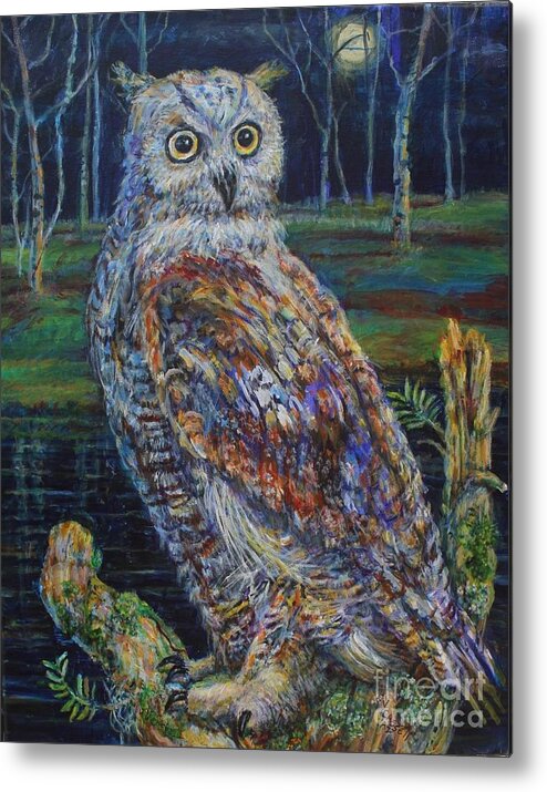 Owl At Night Metal Print featuring the painting Eagle Owl by Veronica Cassell vaz