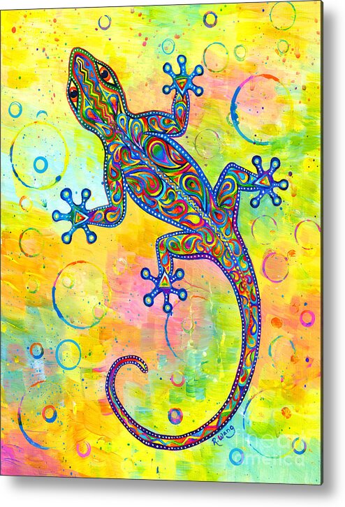 Gecko Metal Print featuring the painting Electric Gecko by Rebecca Wang