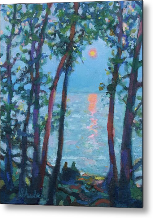  Metal Print featuring the painting Enjoying Sunset by Nancy Shuler