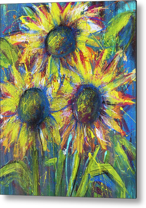 Sunflower Metal Print featuring the painting Farmhouse Sunflowers by Joanne Herrmann