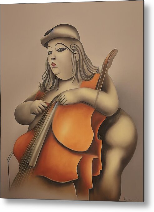 Ai Metal Print featuring the digital art Fat Lady Playing Cello #9 by Micah Offman