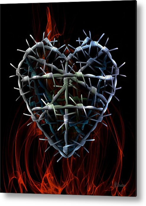 Heart Metal Print featuring the drawing Fiery Barbed Wire Heart by Joan Stratton
