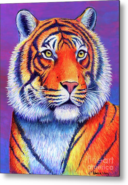 Tiger Metal Print featuring the painting Fiery Beauty - Colorful Bengal Tiger by Rebecca Wang