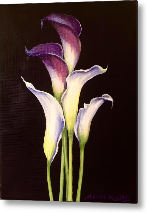 Paintings Metal Print featuring the painting Five Calla Lilies by Sherrell Rodgers
