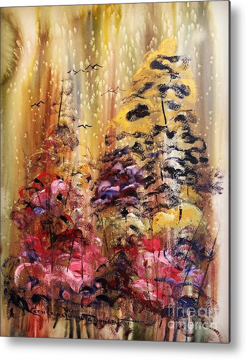 Flower Metal Print featuring the painting Abstract Flowers in Spring by Catherine Ludwig Donleycott