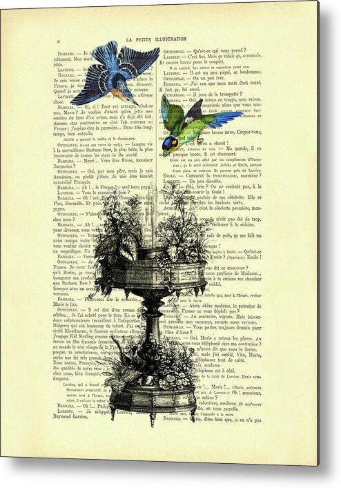 Birds Metal Print featuring the digital art Fountain Birds by Madame Memento