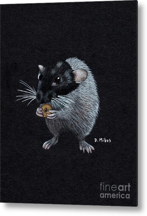 Dumbo Rat Metal Print featuring the drawing Frances Eats a Donut Color by Donna Mibus