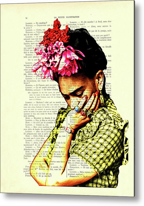 Frida Kahlo Metal Print featuring the digital art Frida Kahlo portrait in bright colors art by Madame Memento