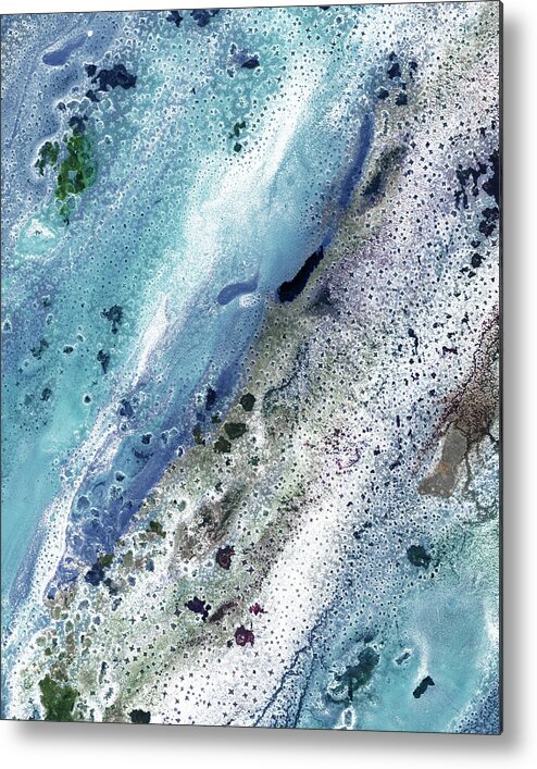 Beach Shore Metal Print featuring the painting Gem Of The Sea Salty Blue Waves Of Crystals Watercolor Beach Art Decor VII by Irina Sztukowski