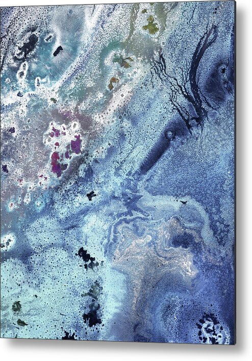 Beach Art Metal Print featuring the painting Gem Of The Sea Salty Blue Waves Of Crystals Watercolor Beach Art Decor VIII by Irina Sztukowski