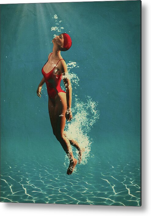 Sky Metal Print featuring the digital art Girl Swimming Underwater by Jan Keteleer