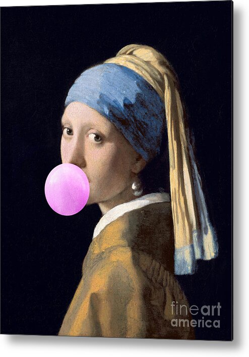 Girl Metal Print featuring the painting Girl with a Bubble gum by Delphimages Photo Creations