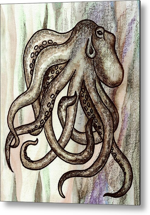 Octopus Metal Print featuring the painting Gray Beige Watercolor Octopus Beach Art by Irina Sztukowski