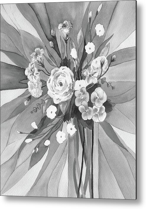 Flowers Bouquet Metal Print featuring the painting Gray Watercolor Floral Bouquet Monochrome Decor by Irina Sztukowski