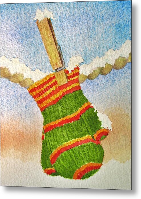 Christmas Metal Print featuring the painting Green Mittens by Mary Ellen Mueller Legault