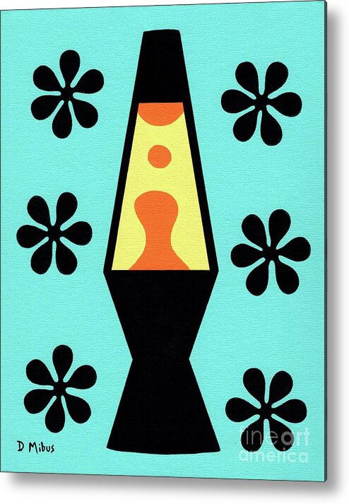 Mid Century Modern Metal Print featuring the painting Groovy Lava Lamp with Flowers by Donna Mibus