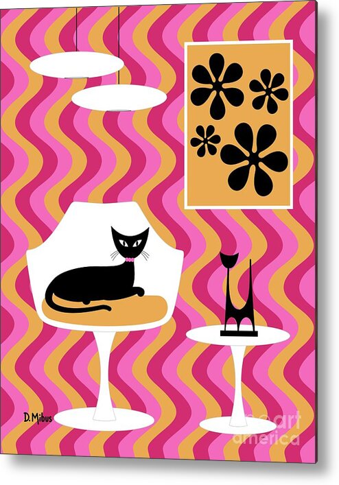 70s Metal Print featuring the digital art Groovy Pink Stripes Room by Donna Mibus