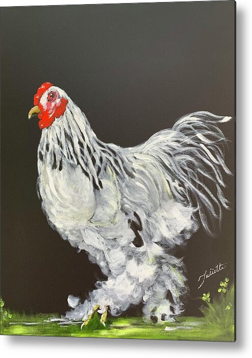 Rooster Metal Print featuring the painting Guardian of the Farmyard by Juliette Becker