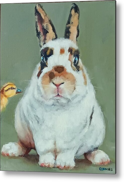 Rabbit Metal Print featuring the painting He Was Hopping Mad About Living With A Duck by Jean Cormier