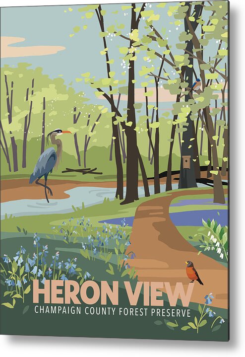 Heron Metal Print featuring the digital art Heron View Forest Preserve by Champaign County Forest Preserve District
