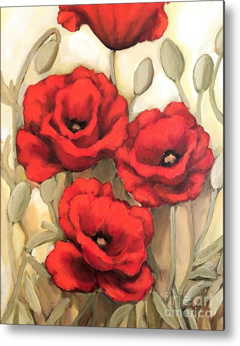 Poppy Metal Print featuring the painting Hot red poppies by Inese Poga