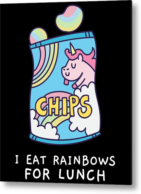 Cool Metal Print featuring the digital art I Eat Rainbows for Lunch Unicorn Chips by Flippin Sweet Gear
