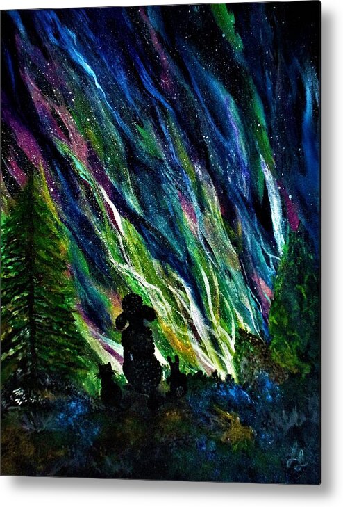 Aurora Borealis Northern Lights Show Metal Print featuring the painting Aurora Borealis Northern Lights Show by Lynn Raizel Lane