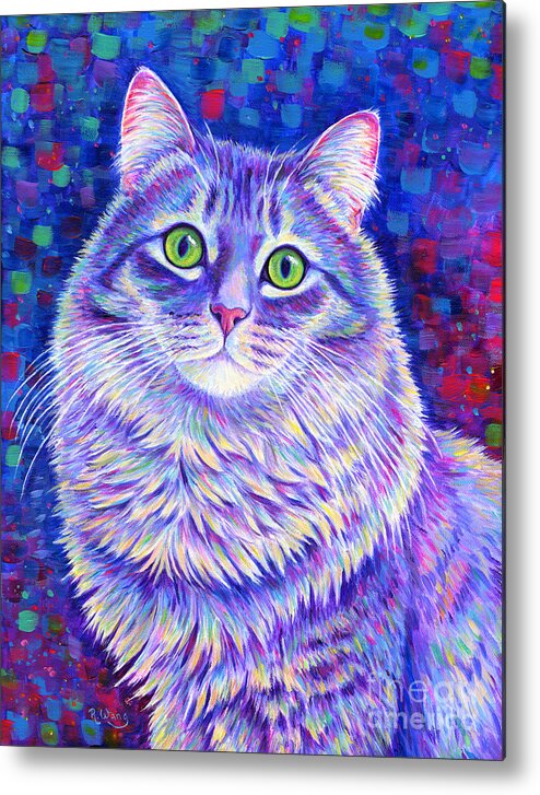 Gray Tabby Metal Print featuring the painting Iridescence - Colorful Gray Tabby Cat by Rebecca Wang