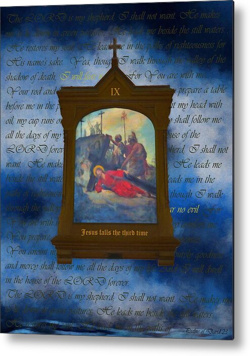 Easter Metal Print featuring the digital art IX Jesus Falls The Third Time by Joan Stratton