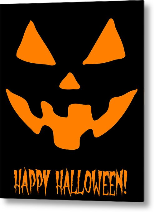 Funny Metal Print featuring the digital art Jack-O-Lantern Happy Halloween Pumpkin by Flippin Sweet Gear