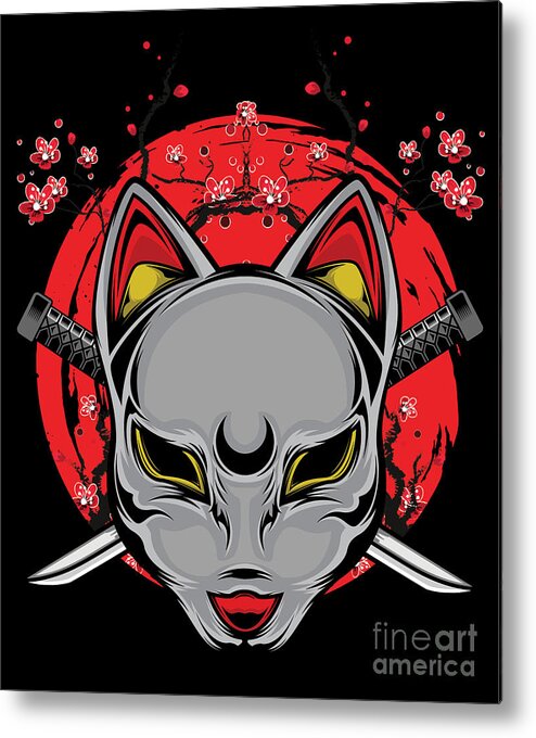 Japan Metal Print featuring the digital art Japanese Art Cat Japan Sword Katana Ninja Samurai Gift by Thomas Larch