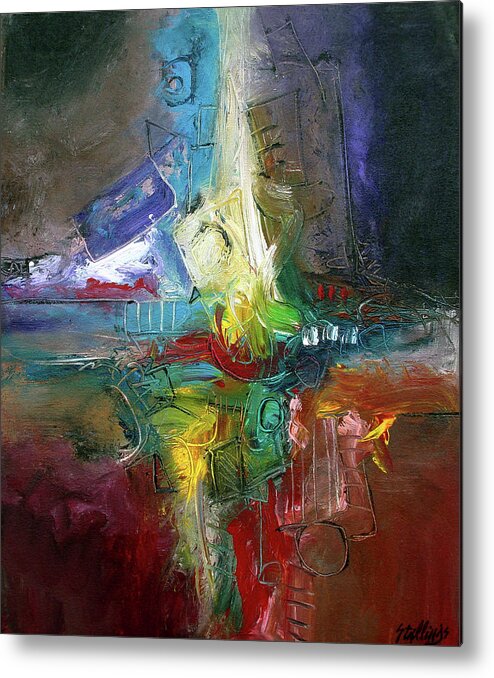 Abstract Metal Print featuring the painting Jazz Happy by Jim Stallings