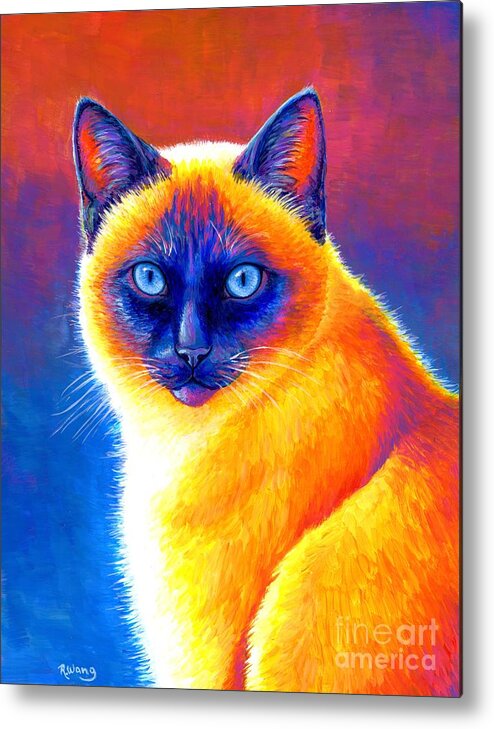 Siamese Cat Metal Print featuring the painting Jewel of the Orient - Colorful Siamese Cat by Rebecca Wang