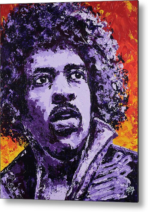 Jimi Hendrix Metal Print featuring the painting Jimi Hendrix FIRE by Steve Follman