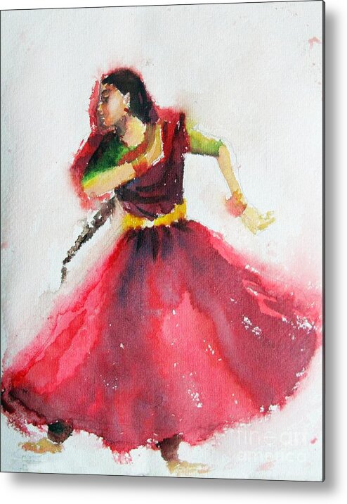 Kathak Dancer Metal Print featuring the painting Kathak dancer by Asha Sudhaker Shenoy