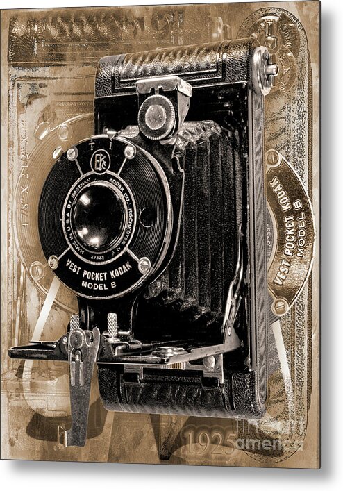 Kodak Metal Print featuring the digital art Kodak Vest Pocket Model B - Monochromatic by Anthony Ellis