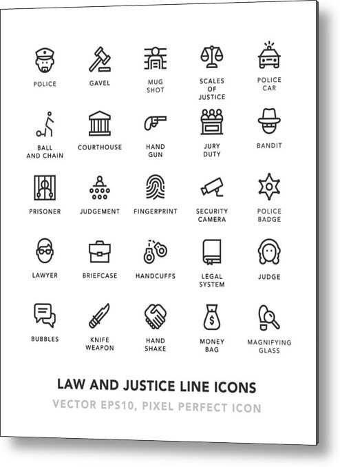 Currency Symbol Metal Print featuring the drawing Law and Justice Line Icons by TongSur