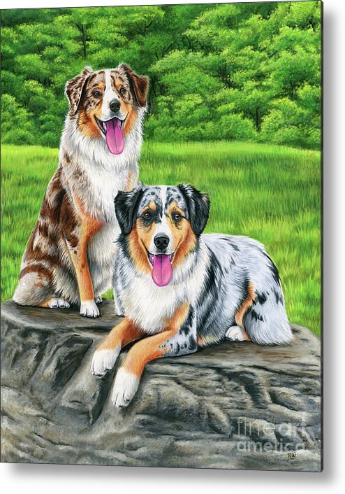 Australian Shepherd Metal Print featuring the painting Lego and Drew by Rebecca Wang