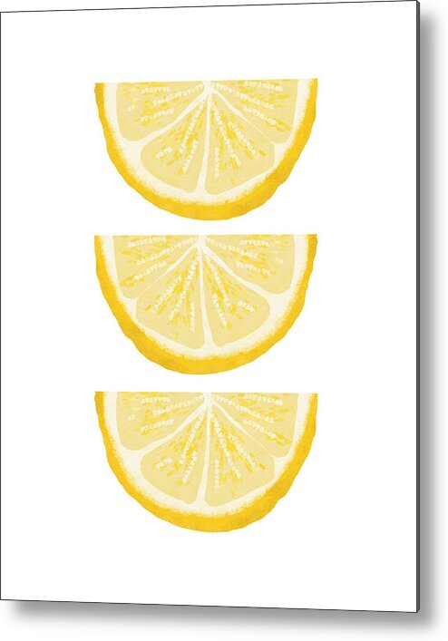 Lemons Metal Print featuring the painting Lemon Wedges- Art by Linda Woods by Linda Woods