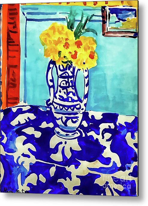 Les Coucous Tapis Bleu Et Rose Metal Print featuring the painting Les Coucous Tapis Bleu et Rose by Henri Matisse 1954 by Henri Matisse