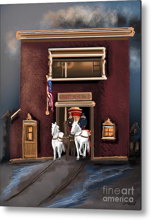 Firefighter Metal Print featuring the digital art Liberty Hose No 1 Steamer by Doug Gist