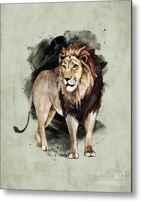 Lion Metal Print featuring the painting Lion Watercolor Animal Art Painting by Garden Of Delights
