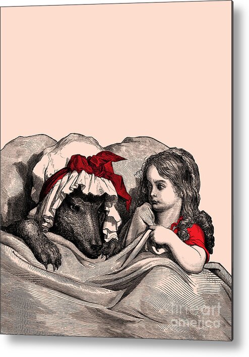 Little Red Riding Hood Metal Print featuring the mixed media Little Red Cap scene by Madame Memento
