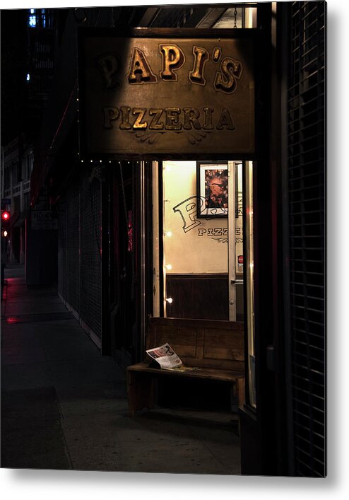 Pizza Parlor At Night Metal Print featuring the photograph Los Angeles City Street at Night by Mark Stout